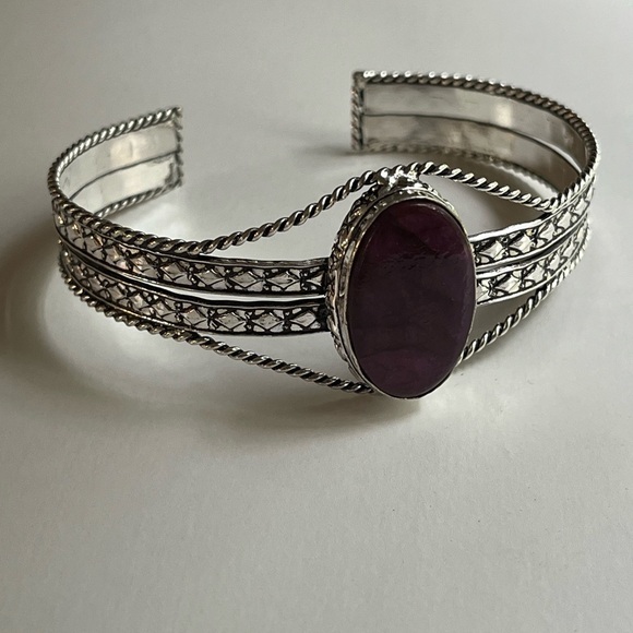 925 STERLING SILVER OVERLAY ADJUSTABLE GEMSTONE CUFF BRACELET - Picture 3 of 8